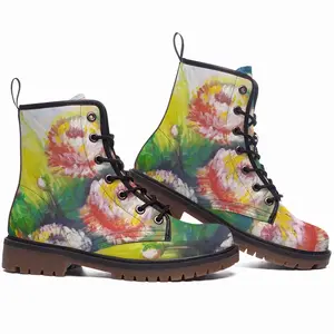 Men Beautiful Flowers Leather Work Boots