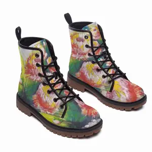 Men Beautiful Flowers Leather Work Boots