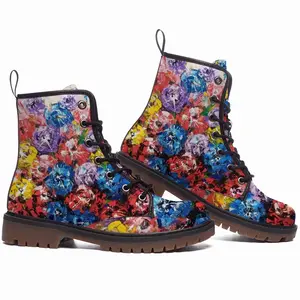 Men Flower Bouquet Leather Work Boots