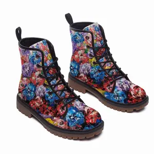 Men Flower Bouquet Leather Work Boots