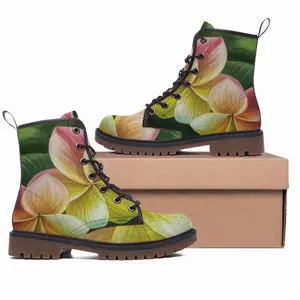 Men Hawaiian Flowers Leather Work Boots