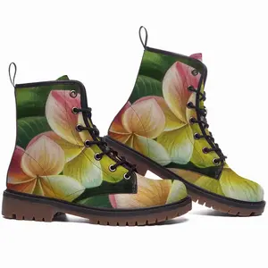 Men Hawaiian Flowers Leather Work Boots