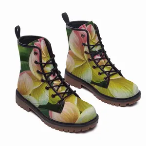 Men Hawaiian Flowers Leather Work Boots