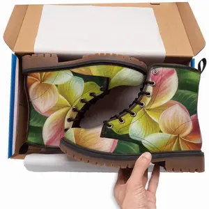 Men Hawaiian Flowers Leather Work Boots