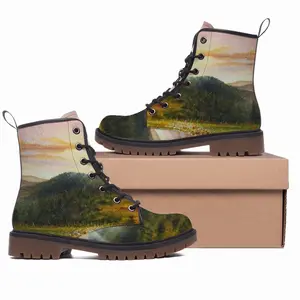 Men Field Of Poppies Leather Work Boots