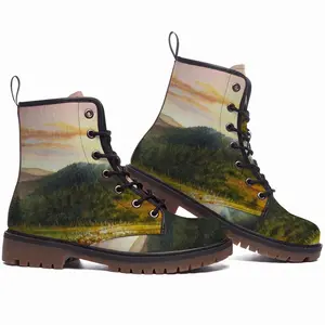 Men Field Of Poppies Leather Work Boots