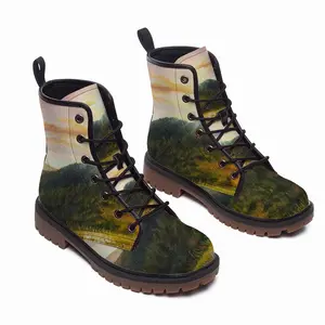 Men Field Of Poppies Leather Work Boots