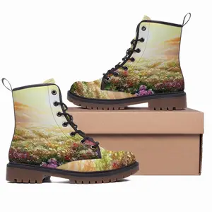 Men Sea Of Flowers Leather Work Boots