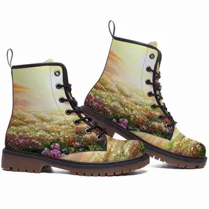 Men Sea Of Flowers Leather Work Boots