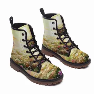 Men Sea Of Flowers Leather Work Boots