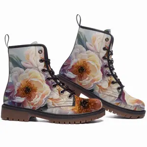 Men Beauty Of Peonies Leather Work Boots