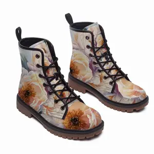 Men Beauty Of Peonies Leather Work Boots