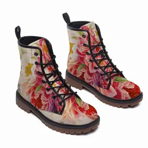 Men Peonies Mood Leather Work Boots