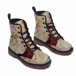 Men Roses Leather Work Boots