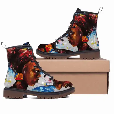 Men Woman With Kente Earing Leather Work Boots