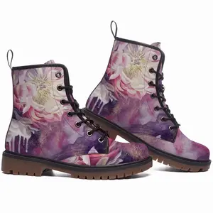 Men Flowers Glowing Leather Work Boots