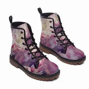 Men Flowers Glowing Leather Work Boots