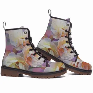 Men Yellow Roses Leather Work Boots