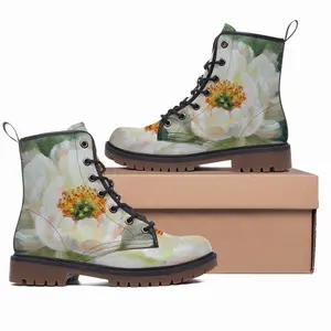 Men White Peony Leather Work Boots