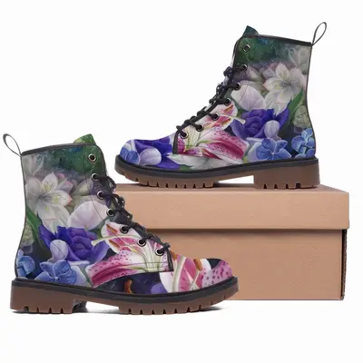 Men Floral Fantasy Leather Work Boots