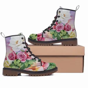 Men Roses In The Garden Leather Work Boots