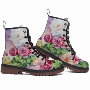 Men Roses In The Garden Leather Work Boots