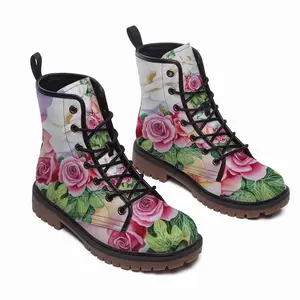 Men Roses In The Garden Leather Work Boots