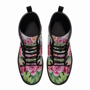 Men Roses In The Garden Leather Work Boots