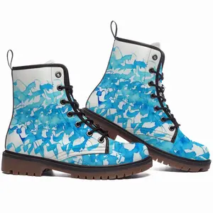 Men Calligraphic Landscape 008 Leather Work Boots