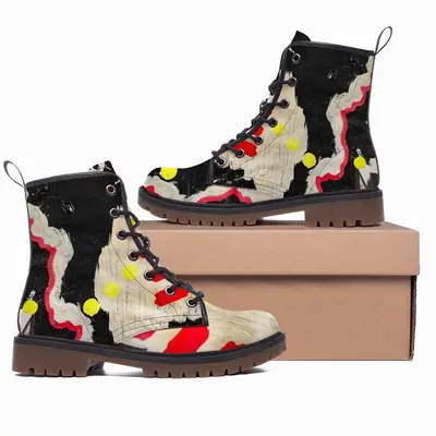 Men Black Yellow Red Abstract Leather Work Boots