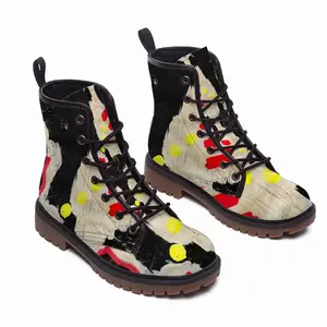 Men Black Yellow Red Abstract Leather Work Boots