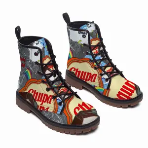 Men Chupa Chups - Blue Yellow Orange Leather Work Boots