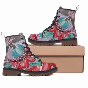 Men Floral Impromptu Leather Work Boots