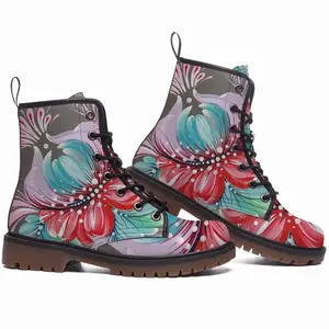 Men Floral Impromptu Leather Work Boots