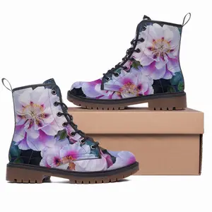 Men Peonies In The Garden Leather Work Boots