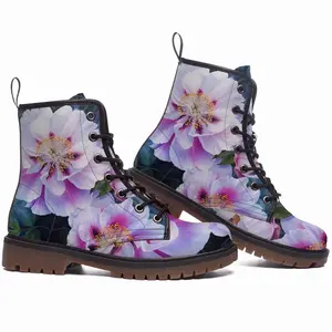 Men Peonies In The Garden Leather Work Boots