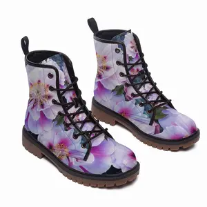 Men Peonies In The Garden Leather Work Boots