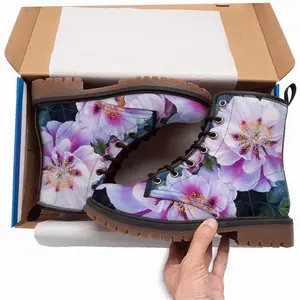 Men Peonies In The Garden Leather Work Boots