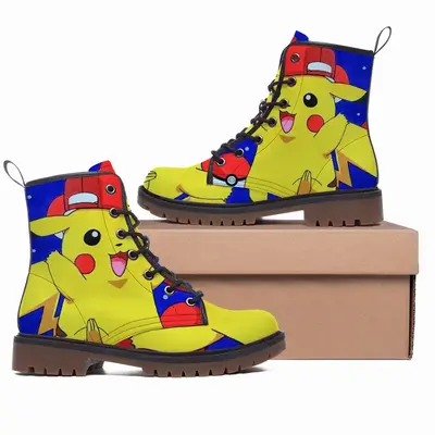 Men Pokemon Go - Pikachu Paint Street Art Cartoons Comics Fantasy Japan Leather Work Boots