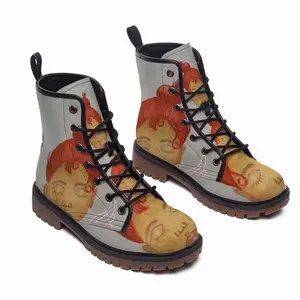 Men Coffee Time - Watercolor Orange Girl People Blue Drinks Nonalcoholic Leather Work Boots