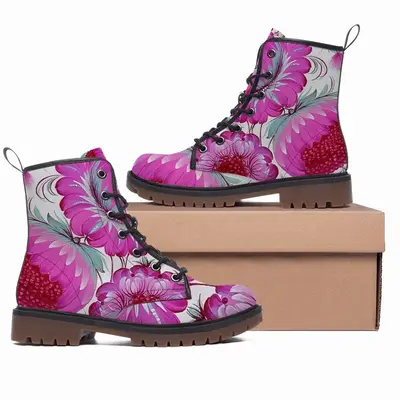 Men Peony Blossom Leather Work Boots