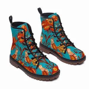 Men Tree Of Life On Blue Background Leather Work Boots