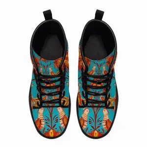 Men Tree Of Life On Blue Background Leather Work Boots