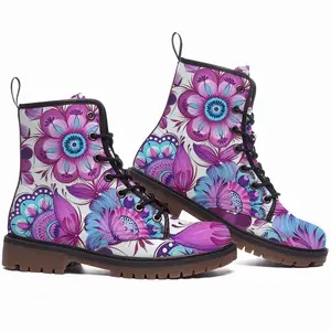 Men Purple Bouquet Leather Work Boots