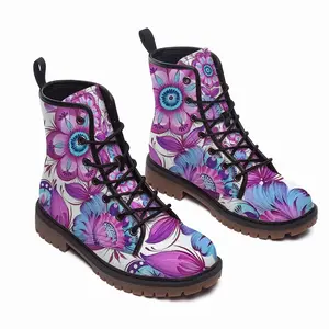 Men Purple Bouquet Leather Work Boots