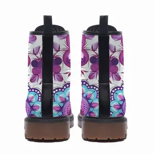 Men Purple Bouquet Leather Work Boots