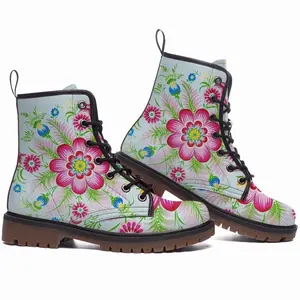 Men Flower Mandala Leather Work Boots