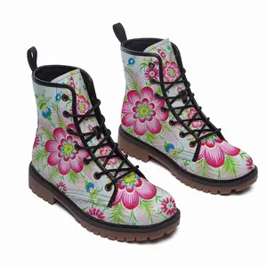 Men Flower Mandala Leather Work Boots