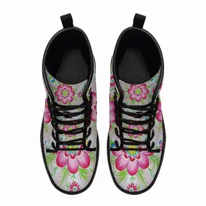 Men Flower Mandala Leather Work Boots