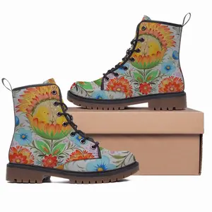 Men Easter Flower Leather Work Boots